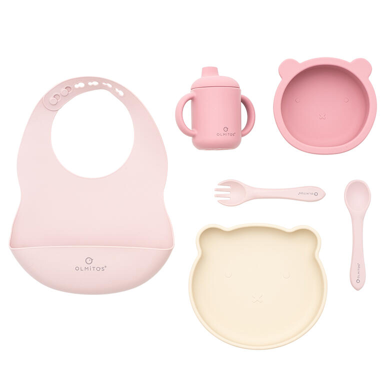Para Comer Olmitos 0096-Rosa Vajilla Infantil  Silicona 7 Piezas Pink para mundo bebé