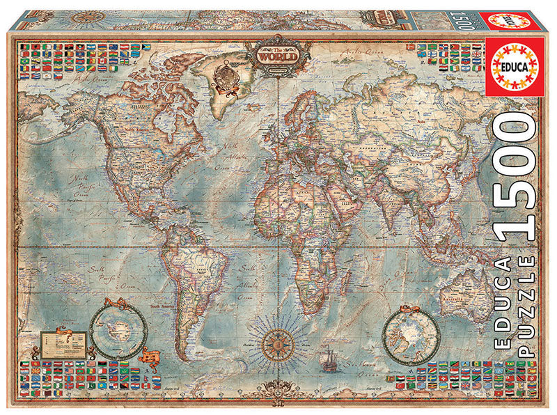 Construcciones Y Puzzles Educa Puzzle 1500 Piezas El Mundo,Mapa Político multicolor para niños