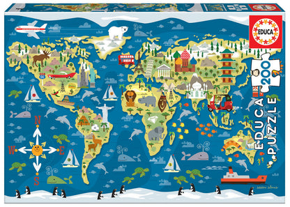 Construcciones Y Puzzles Educa Puzzle 200 Piezas Mapamundi multicolor para niños