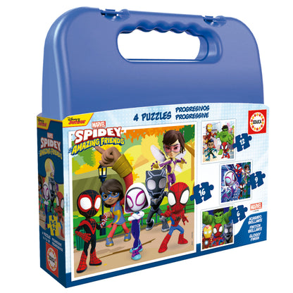Construcciones Y Puzzles Educa Maleta 4 Puzzles Progresivos 6-9-12-16 Piezas Marvel Spidey & Friends multicolor para niños