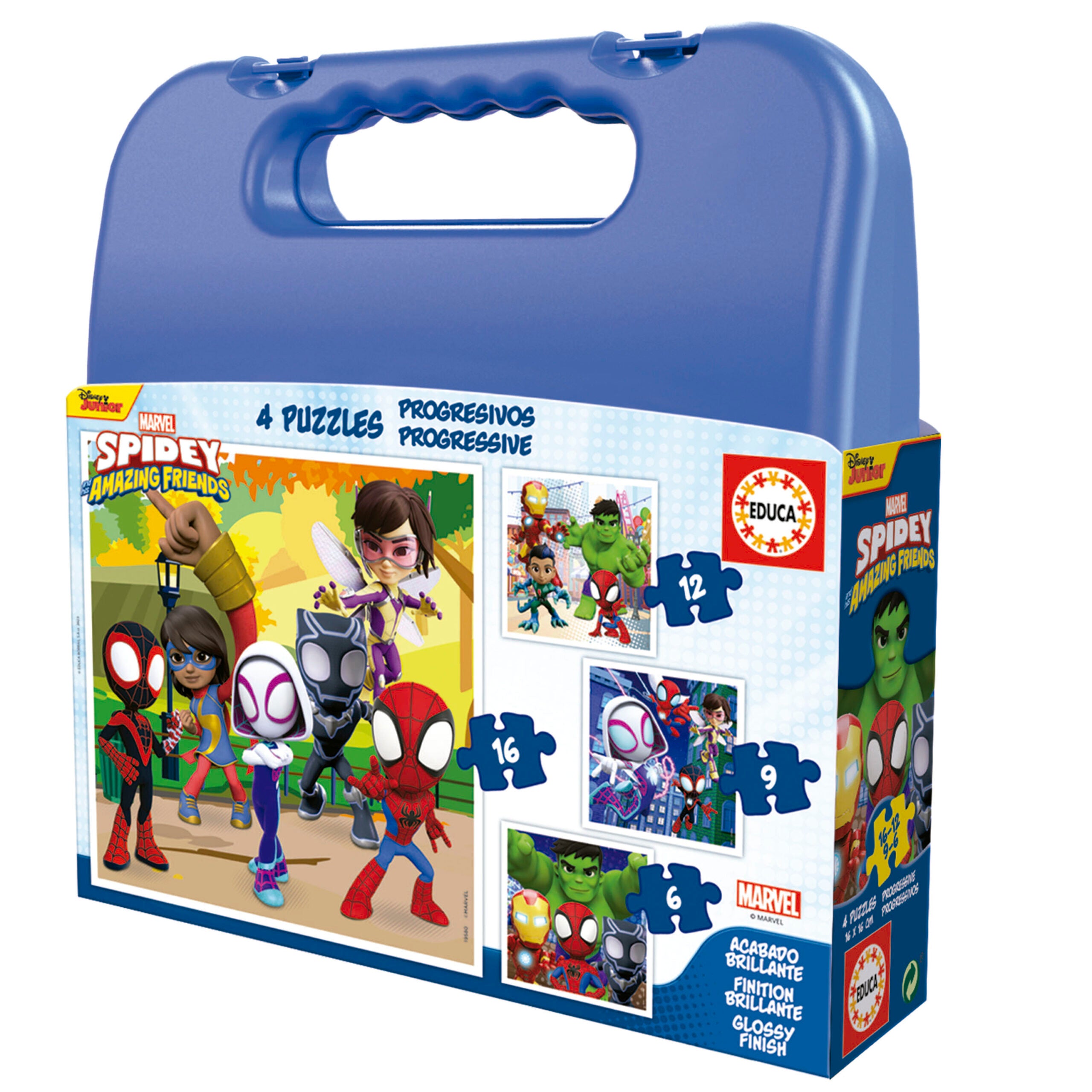 Construcciones Y Puzzles Educa Maleta 4 Puzzles Progresivos 6-9-12-16 Piezas Marvel Spidey & Friends multicolor para niños
