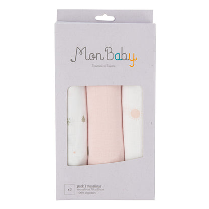 Paseo Bimbidreams Mon Baby Pack 3 Muselinas 80X80 Cm Astros Rosa multicolor para bebe