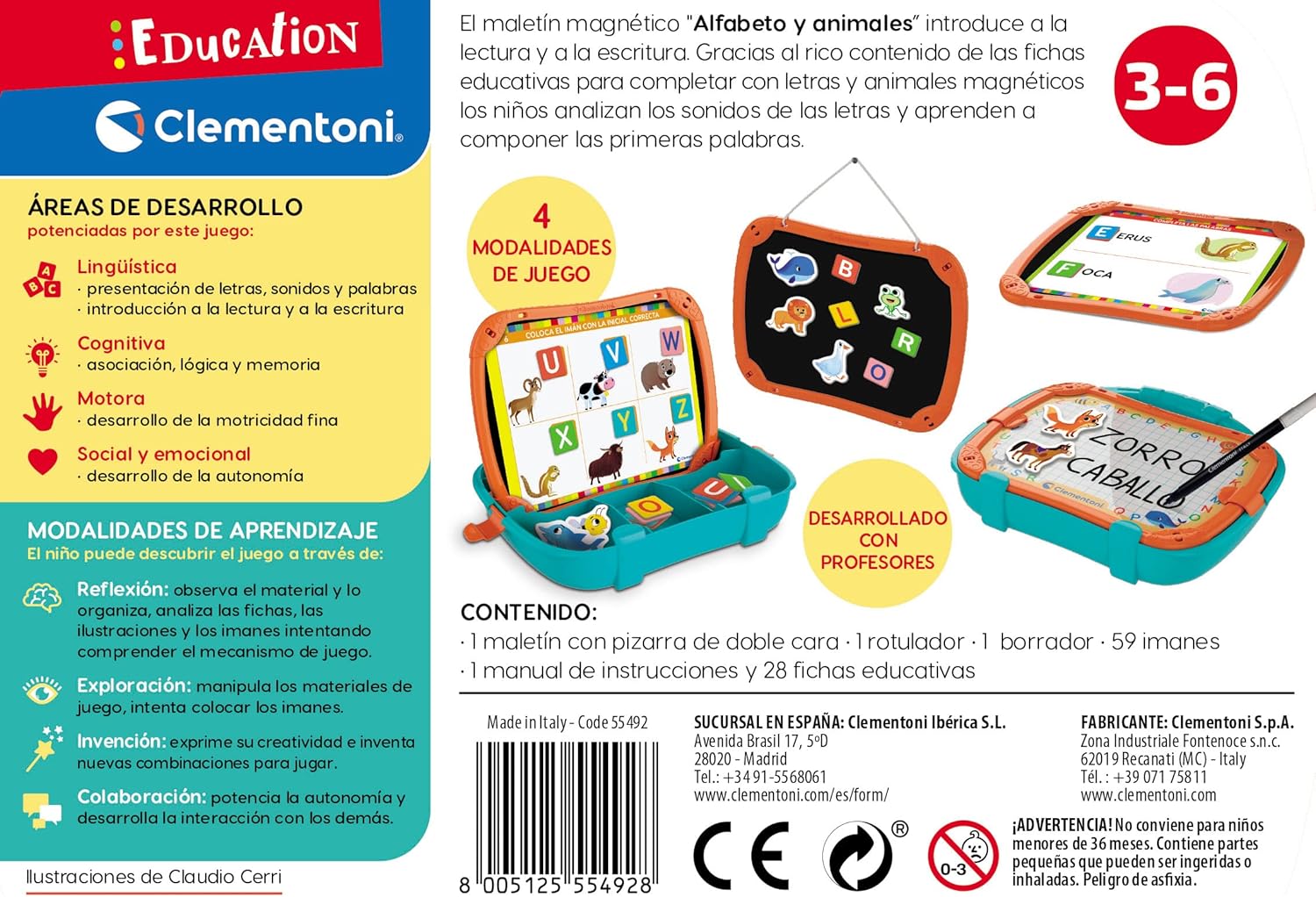 Juegos De Mesa Clementoni Maletín Magnético Alfabeto Y Animales multicolor para niños