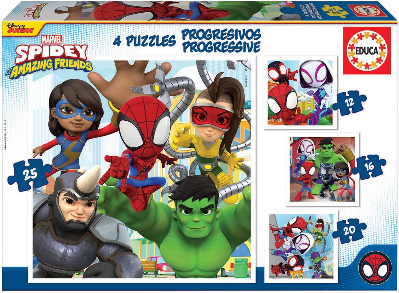 Construcciones Y Puzzles Educa 4 Puzzles Progresivos 12-16-20-25 Piezas Marvel Spidey & Friends multicolor para niños