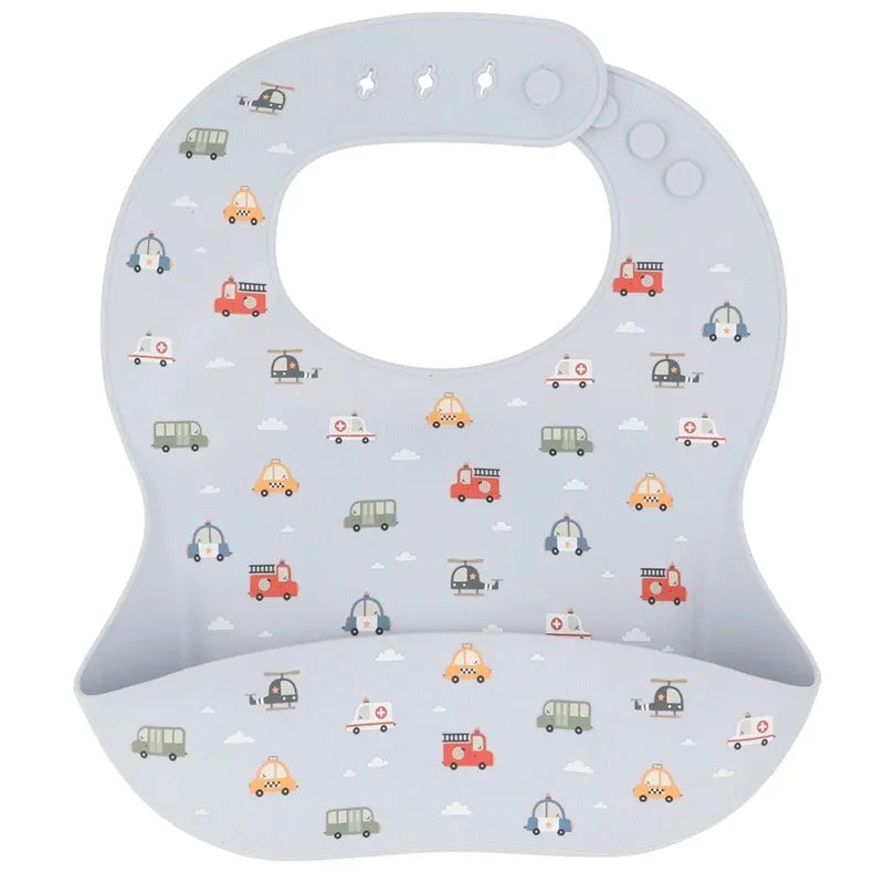 Para Comer Tutete Babero Silicona Con Depósito City Cars azul para bebe