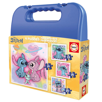 Construcciones Y Puzzles Educa Disney Stitch Maletín 4 Puzzles Progresivos 12-16-20-25 Piezas multicolor para niños