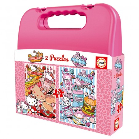 Construcciones Y Puzzles Educa Maleta 2 Puzzles 48 Piezas Hello Kitty My Melody multicolor para niños